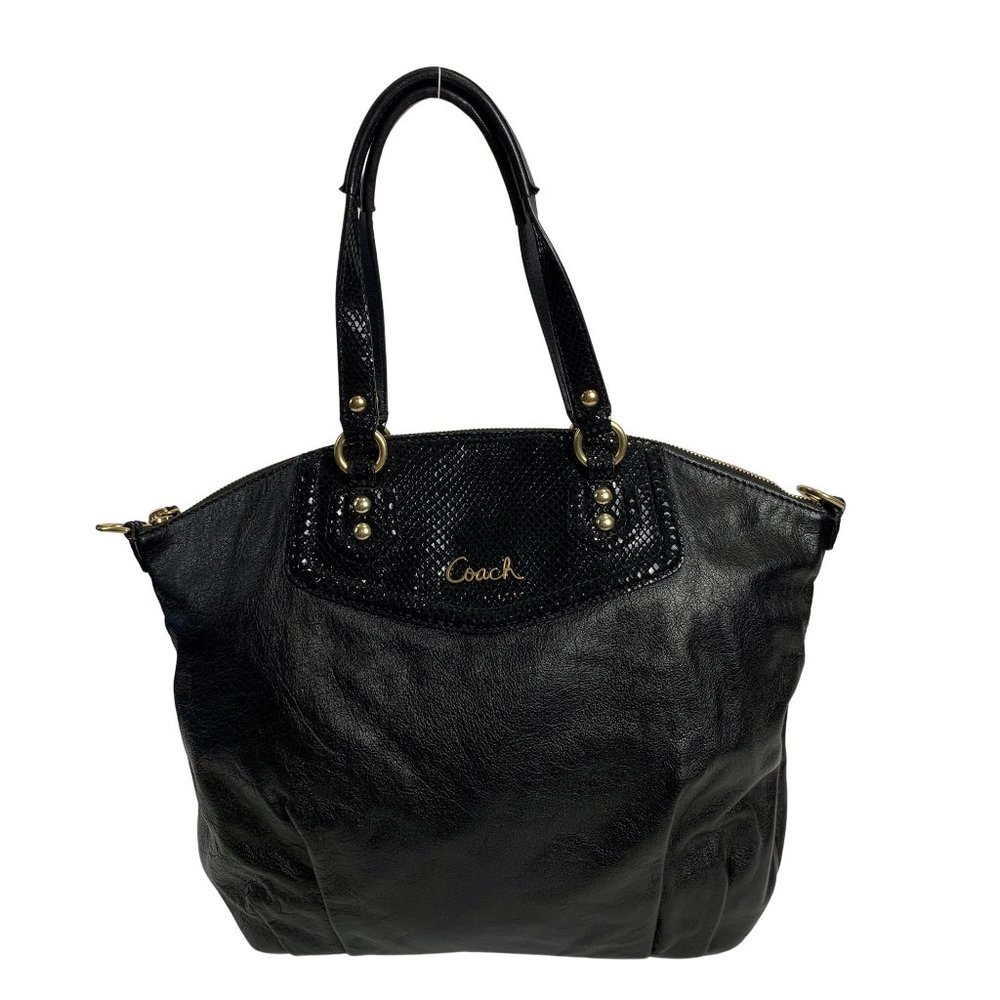 Coach Solid Black Leather Shoulder/Handbag Bag Sn… - image 2